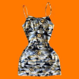 90's 00's vintage tropical floral milkmaid y2k mini dress MEDIUM